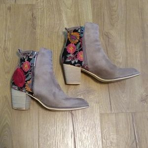 Embroidered Suede Ankle Boots